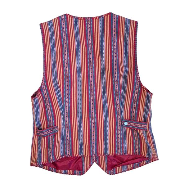 Vintage Lizwear Womens Southwestern Striped Vest Red Size M Pearl Button Boho - Picture 3 of 6